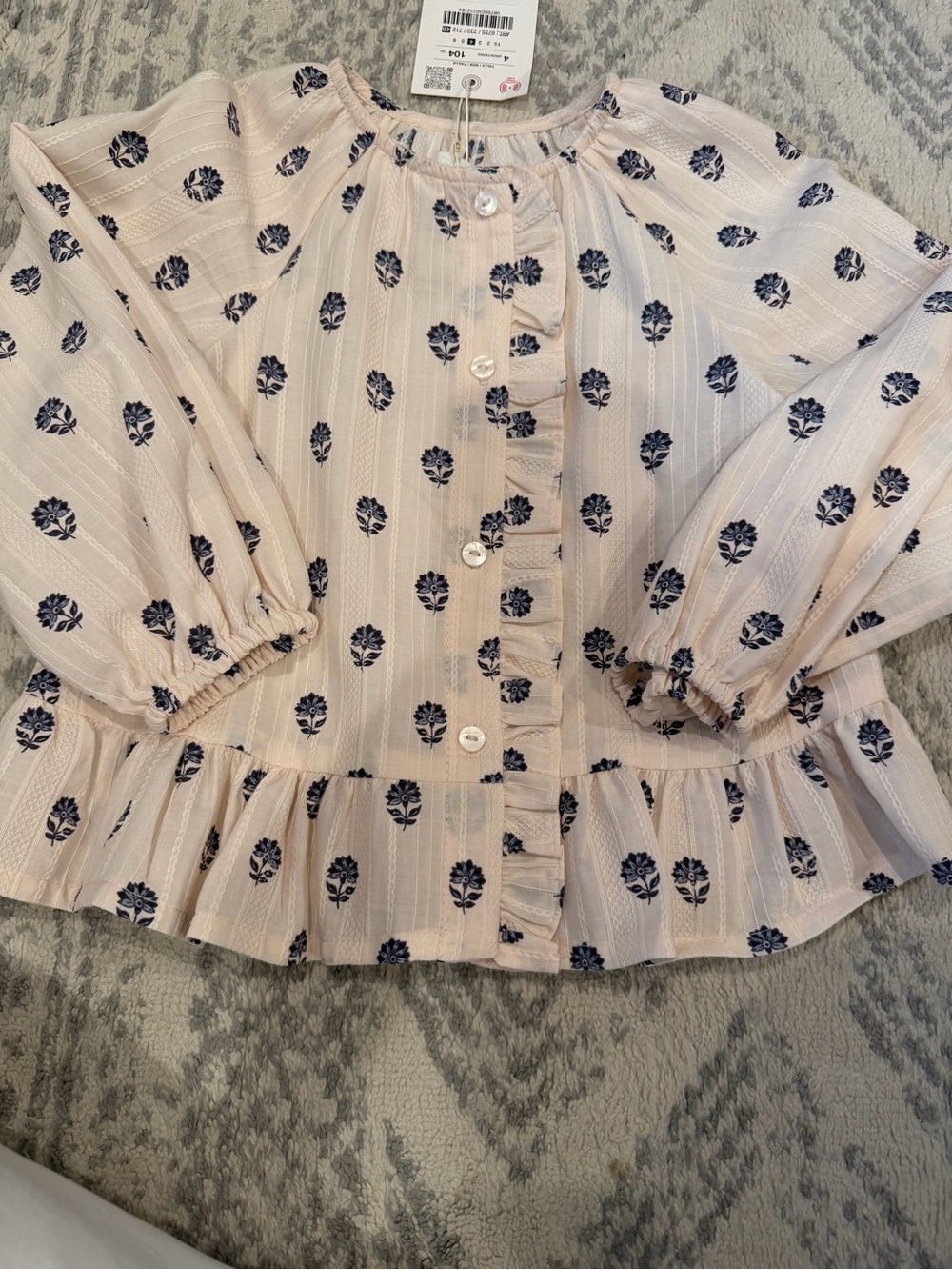 Zara Light Pink Blouse with Navy Floral Print